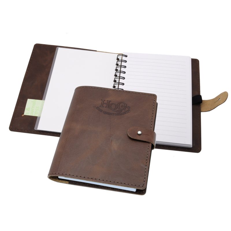 Custom 5" x 7" Madison Avenue Leather Spiral Slip-in Refillable Journal Notebook - 1