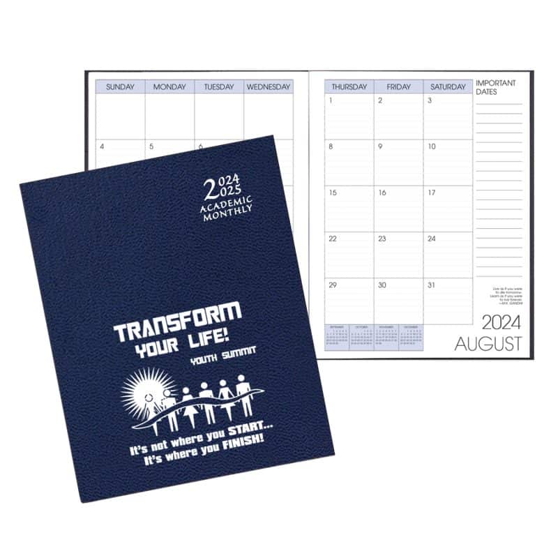Custom Academic Saddle Stitch Monthly Desk Planner w/ Leatherette Cover
