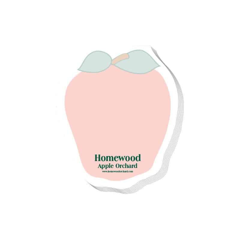 Custom Adhesive Die Cut Pad | 4 1/4" x 5 1/4" | 25 Sheet | Apple Stock Shape