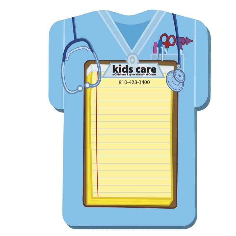Custom Adhesive Die Cut Pad | 4 1/4" x 5 1/4" | 25 Sheet | Medical Smock Stock Shape