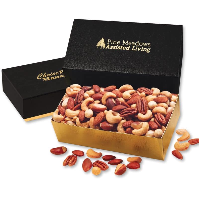 Custom Black & Gold Gift Box w/Deluxe Mixed Nuts