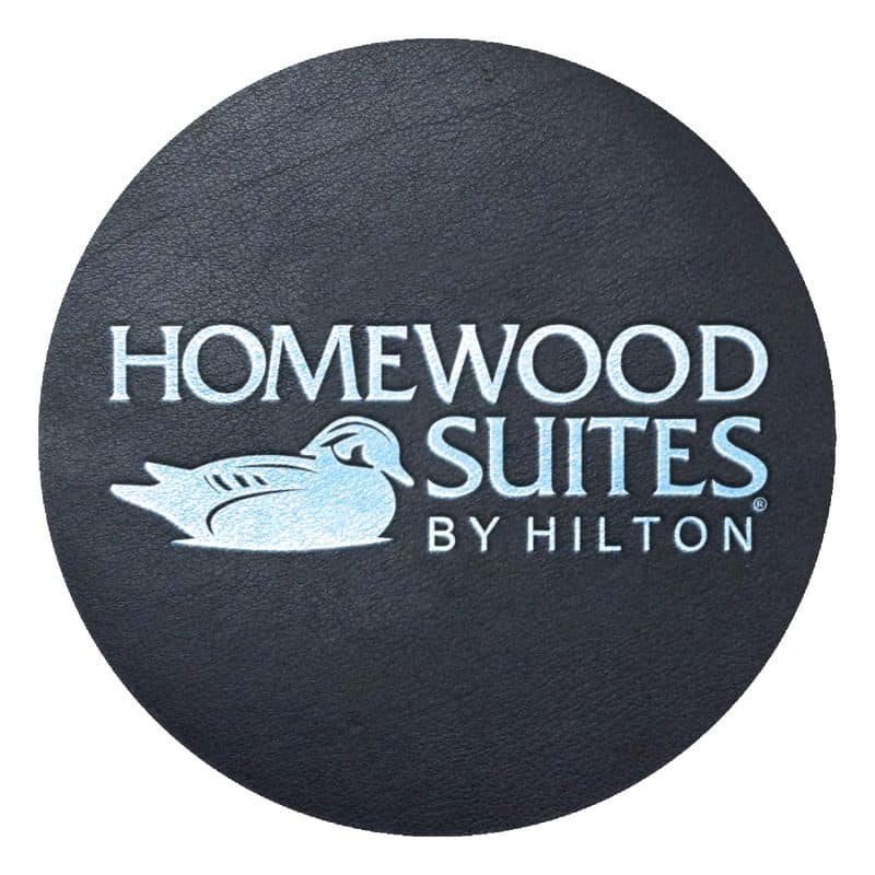 Custom Black Leather Coaster | Circle | 3 7/8" dia. | Foil Stamped