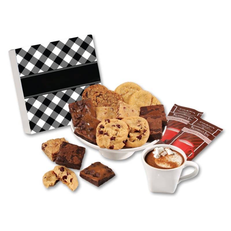 Custom Black Plaid Gift Box w/Gourmet Cookie & Brownie - 1