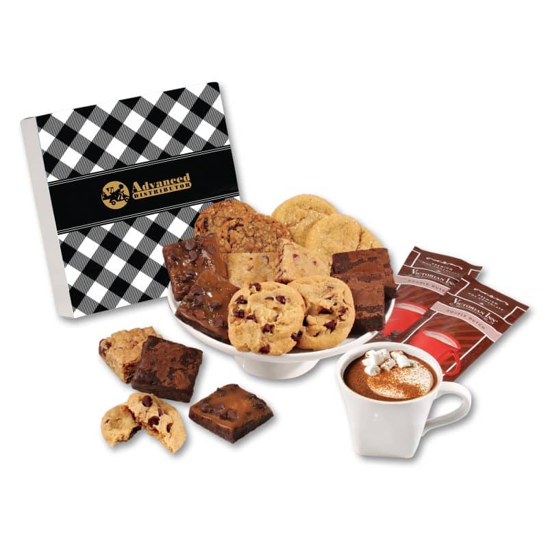 Custom Black Plaid Gift Box w/Gourmet Cookie & Brownie