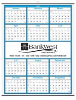 Custom Blue Border Modern Yearly Calendar w/Center Imprint