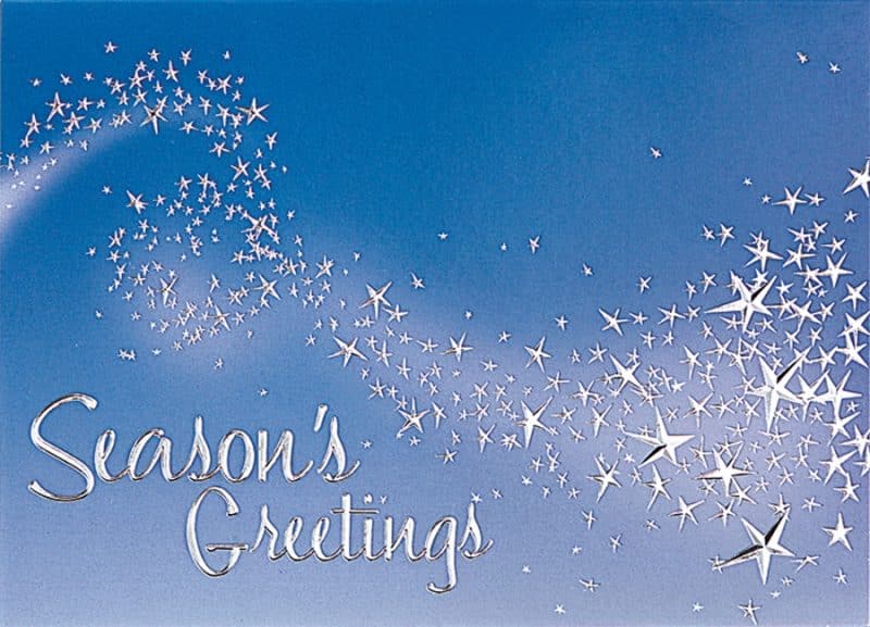 Custom Classic-Magical Wisp of Stars on Blue Holiday Greeting Card