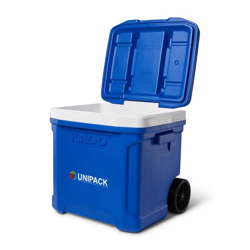 Custom Igloo® Profile II 60 Qt Roller Cooler - White-Majestic Blue - 4
