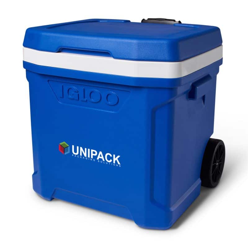Custom Igloo® Profile II 60 Qt Roller Cooler - White-Majestic Blue - 6