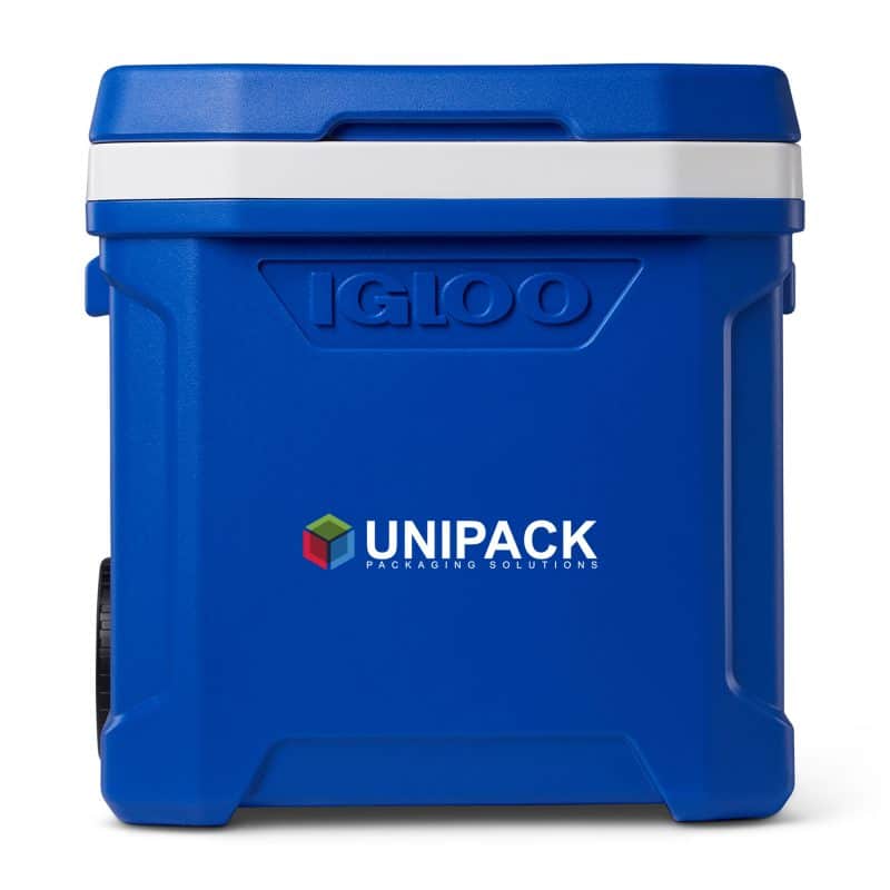 Custom Igloo® Profile II 60 Qt Roller Cooler - White-Majestic Blue