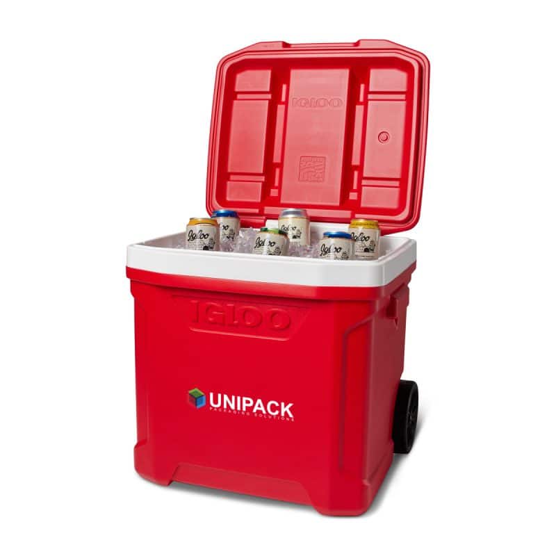 Custom Igloo® Profile II 60 Qt Roller Cooler - White-Red Star - 3