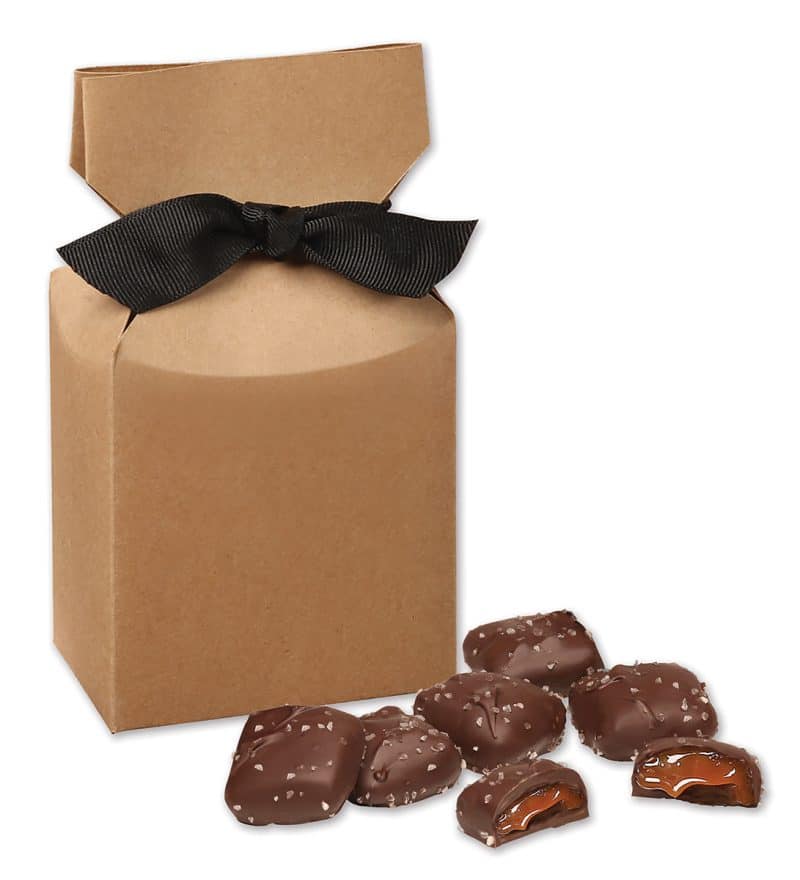Custom Kraft Gift Box w/Chocolate Sea Salt Caramels - 1