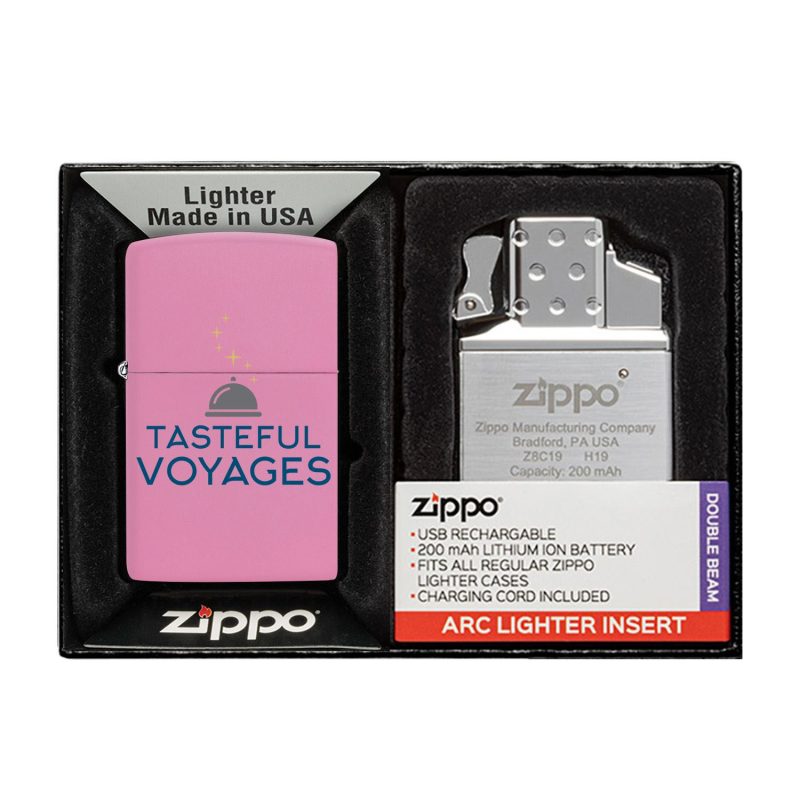 Custom Matte Zippo® Lighter & Rechargeable Electric Lighter Insert Gift Set - 2