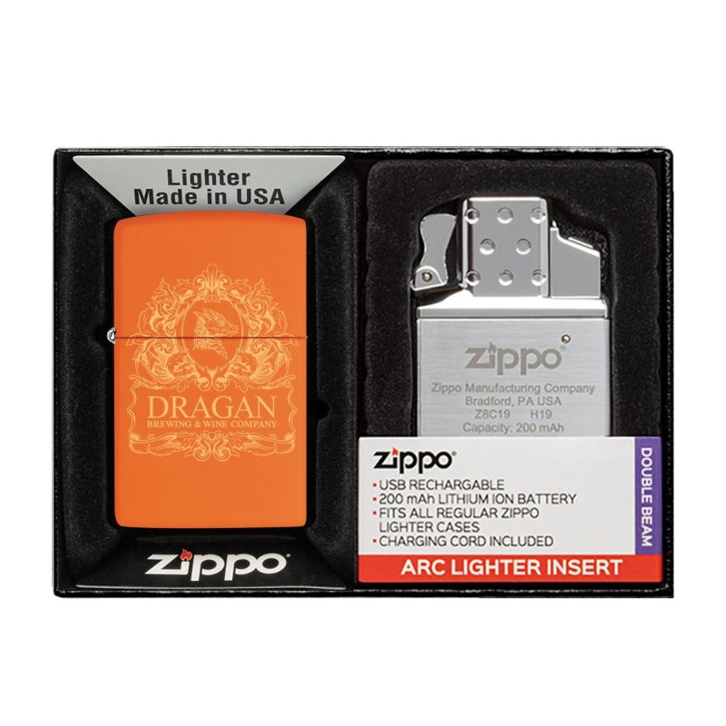 Custom Matte Zippo® Lighter & Rechargeable Electric Lighter Insert Gift Set - 4