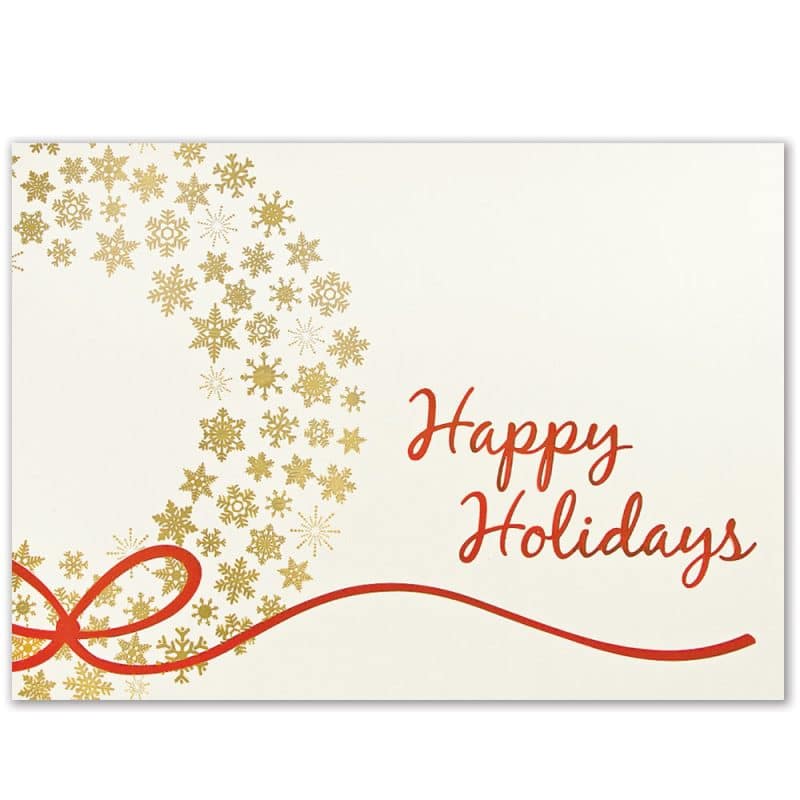 Custom Premium-Gold Snowflakes Wreath Holiday Greeting Card