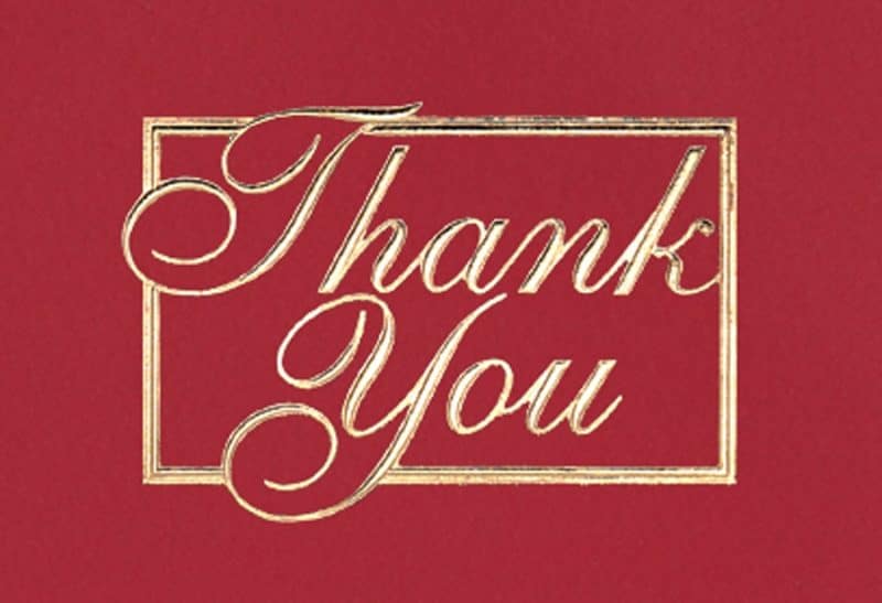 Custom Red & Gold Thank You Everyday Business Note Card (3 1/2"x5")