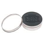 Custom Set of 4 Black Leather Coasters | Circle | 3 7/8" dia. | Debossed | Clear Top Tin