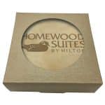 Custom Set of 4 Natural Leather Coasters | Circle | 3 7/8" dia. | Natural Kraft Box
