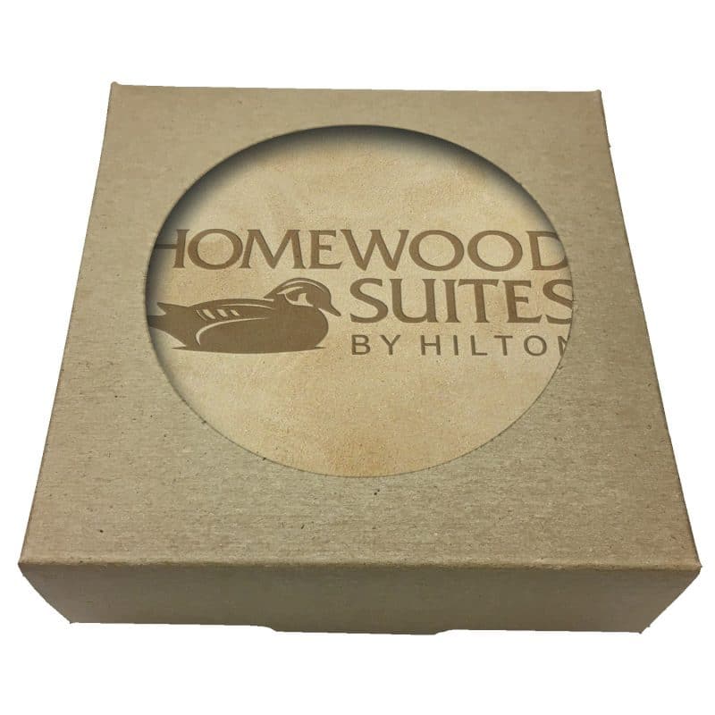 Custom Set of 4 Natural Leather Coasters | Circle | 3 7/8" dia. | Natural Kraft Box