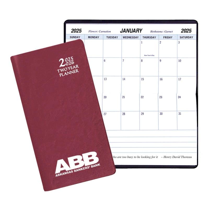 Custom Two Year Pocket Planner w/ Continental Vinyl Cover