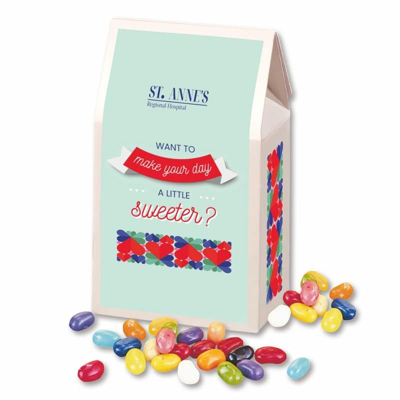 Custom White Gable Box w/ Jelly Belly Jelly Beans