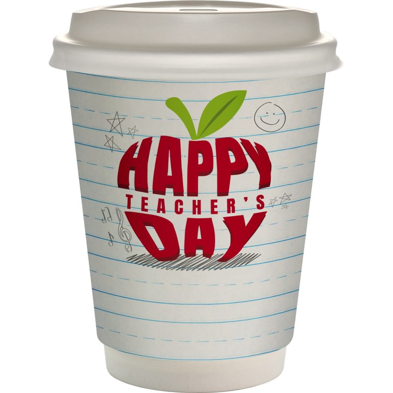 Custom 12 Oz. Teacher Full Color Paper Cup with Lid - 1