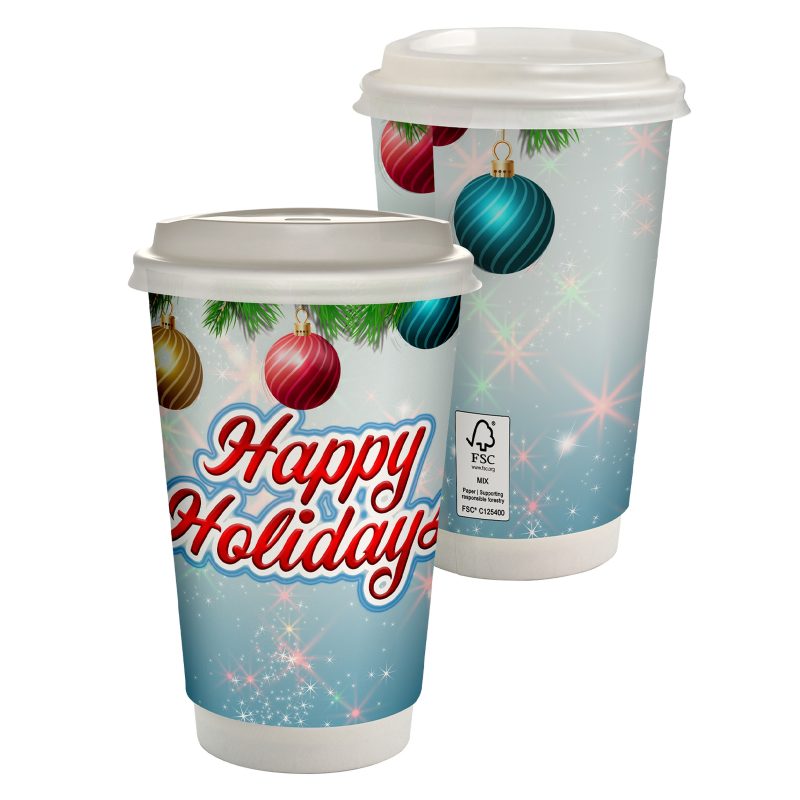 Custom 16 oz. Holiday Full Color Paper Cup with Lid