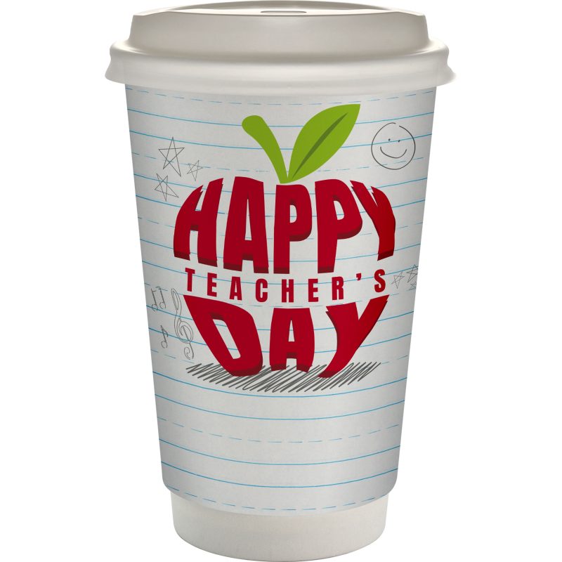Custom 16 oz. Teacher Full Color Paper Cup with Lid - 1