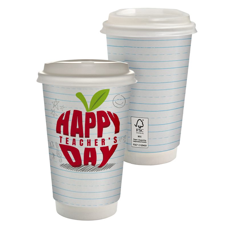 Custom 16 oz. Teacher Full Color Paper Cup with Lid