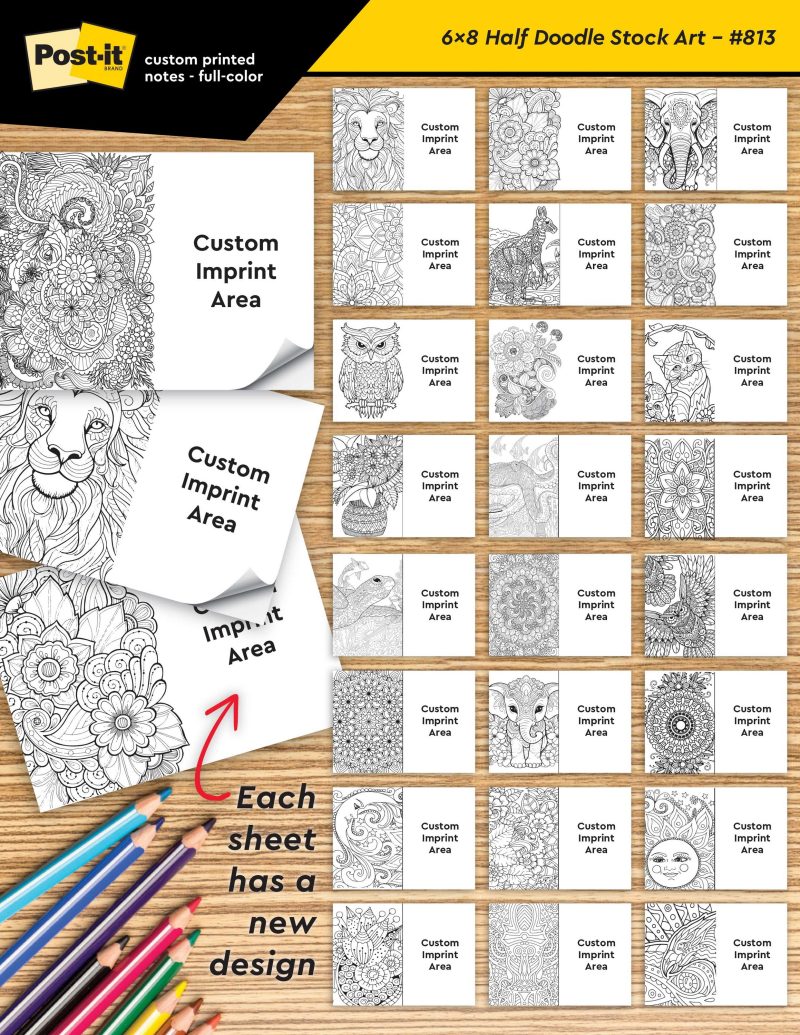 Custom Custom Printed Post-it® Coloring Pad Notes (6"x8") 25 Sheets/ 4 Color Dynamic Variable - 2