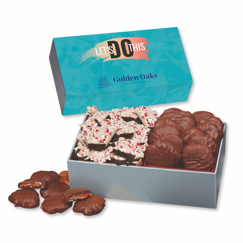 Pecan-Clusters-Peppermint-Bark-in-Gift-Box-with-Full-Color-Sleeve-SLS1016FC Custom Pecan Clusters & Peppermint Bark in Gift Box with Full Color Sleeve