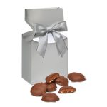 Silver-Gift-Box-wCaramel-Pecan-Clusters-SPD123-1 Custom Silver Gift Box w/Caramel Pecan Clusters - 1