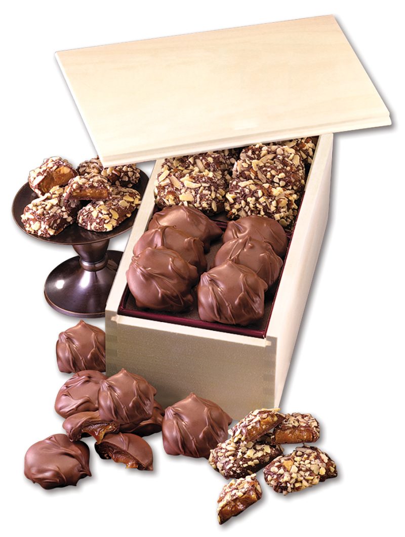 Custom Wooden Collector's Box w/English Butter Toffee & Caramel Pecan Clusters - 1