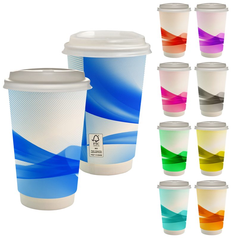 Custom 16 oz. Full Color Groovy Paper Cup With Lid - 1