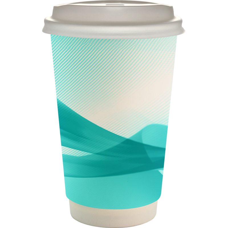 Custom 16 oz. Full Color Groovy Paper Cup With Lid - 5