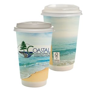 Custom 16 oz. Full Color Seaside Paper Cup With Lid