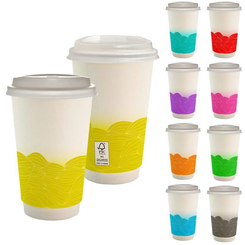 Custom 16 oz. Full Color Turbulent Waves Paper Cup With Lid - 1