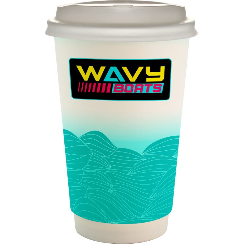 Custom 16 oz. Full Color Turbulent Waves Paper Cup With Lid - 4