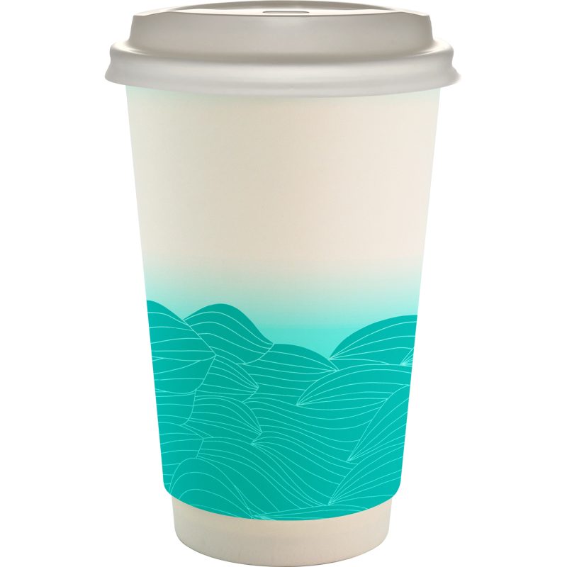 Custom 16 oz. Full Color Turbulent Waves Paper Cup With Lid - 5