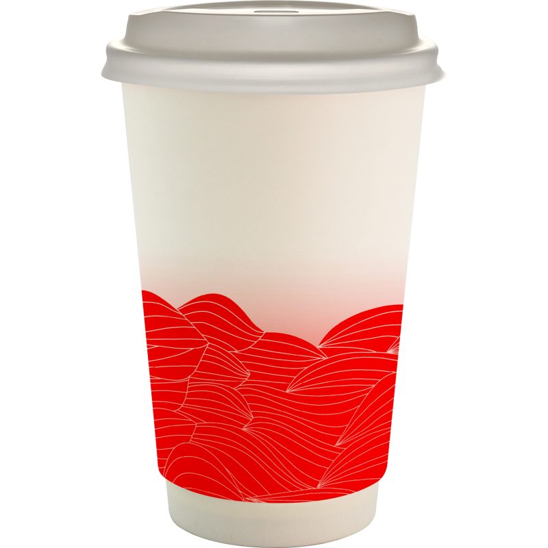 Custom 16 oz. Full Color Turbulent Waves Paper Cup With Lid - 7