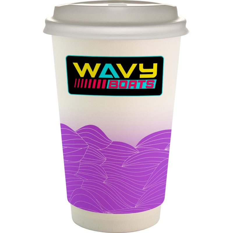 Custom 16 oz. Full Color Turbulent Waves Paper Cup With Lid - 8