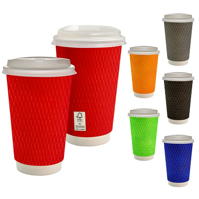 Custom 16 oz. Full Color Wave Paper Cup With Lid - 1