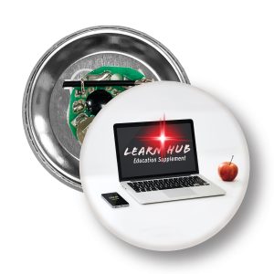 Custom 2.5" Round Celluloid Button with a Red Flashing LED Light