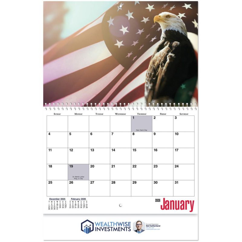 Custom Full Color American Glory Spiral Wall Calendar - 2