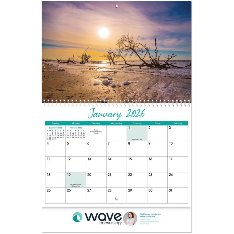 Custom Full Color Beaches Spiral Wall Calendar - 2