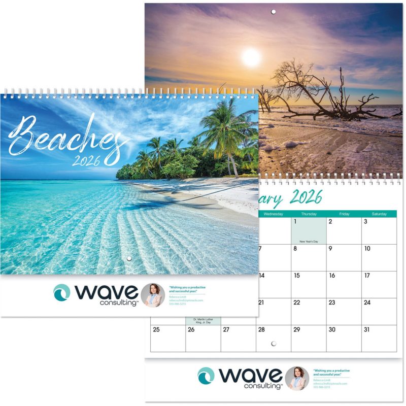 Full-Color-Beaches-Spiral-Wall-Calendar-DC3560FC Custom Full Color Beaches Spiral Wall Calendar