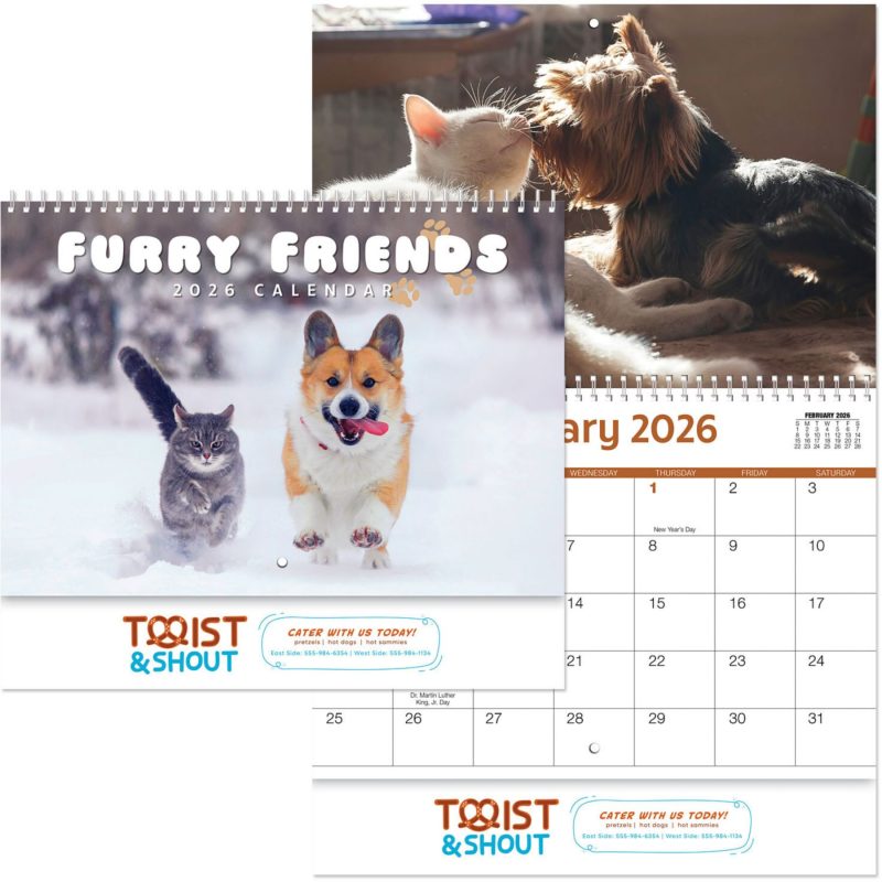 Custom Full Color Furry Friends Spiral Wall Calendar