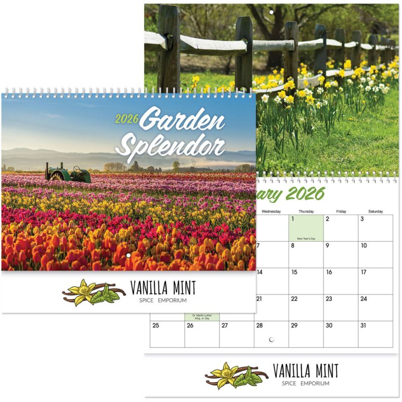 Custom Full Color Garden Splendor Spiral Wall Calendar