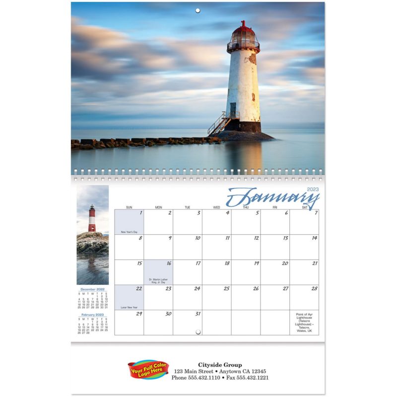 Custom Full Color Lighthouses Spiral Wall Calendar - 2