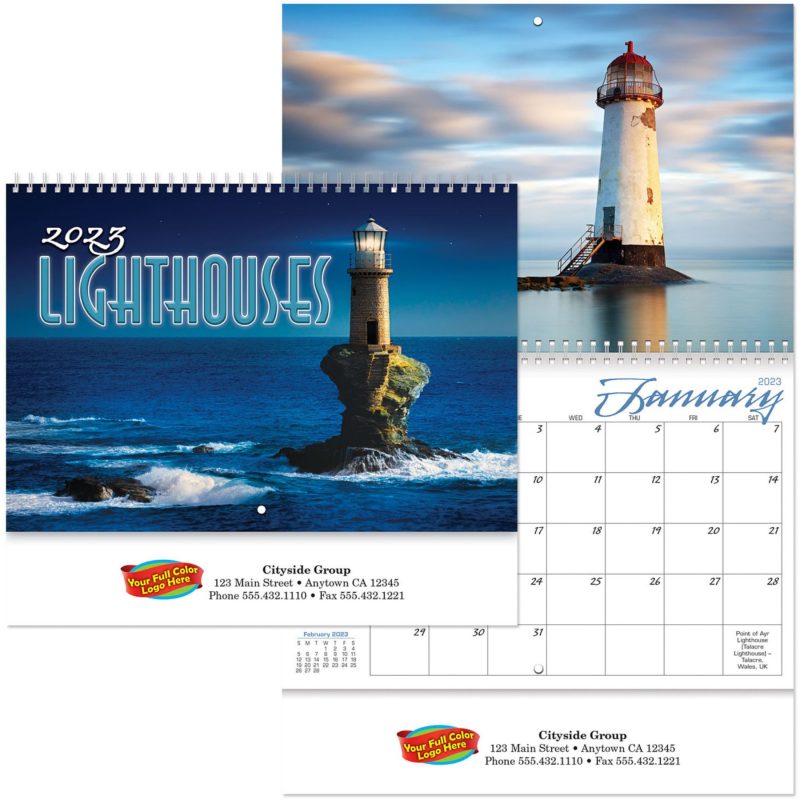 Custom Full Color Lighthouses Spiral Wall Calendar