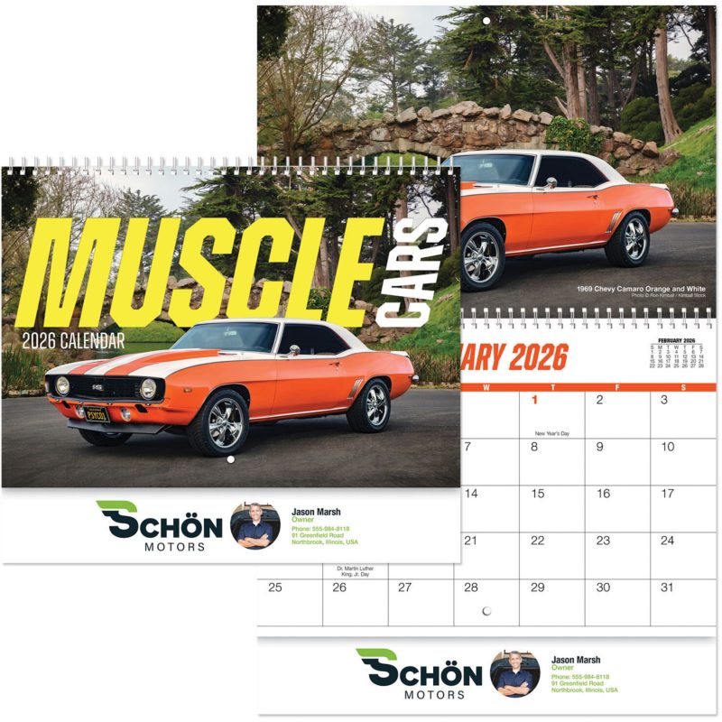 Custom Full Color Muscle Cars Spiral Wall Calendar
